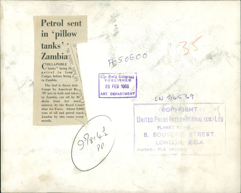 Petrol sent in pillow tanks zambia. - Vintage Photograph