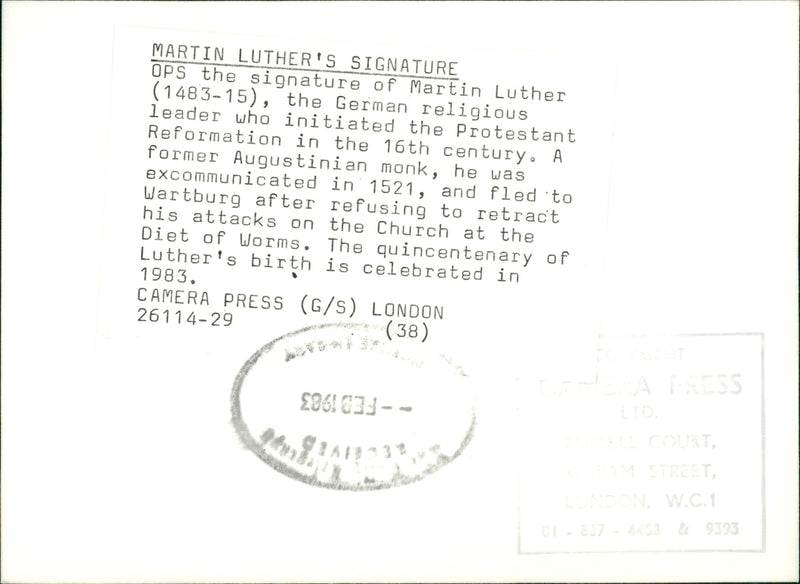 Martin Luther's Signature - Vintage Photograph