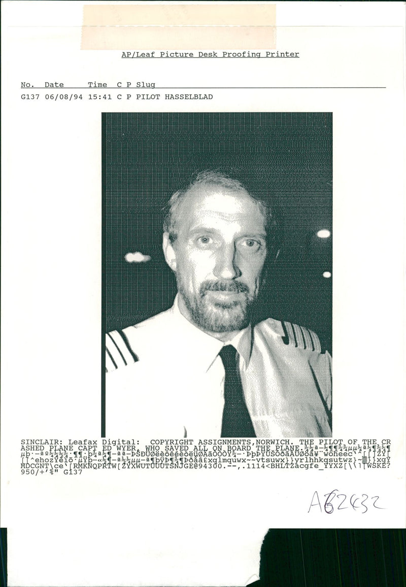 The Pilot of Crashed Plane,Capt.Ed Wyer. - Vintage Photograph