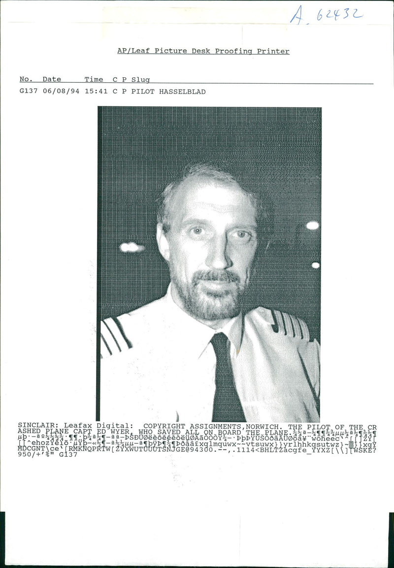 The Pilot of Crashed Plane,Capt.Ed Wyer. - Vintage Photograph