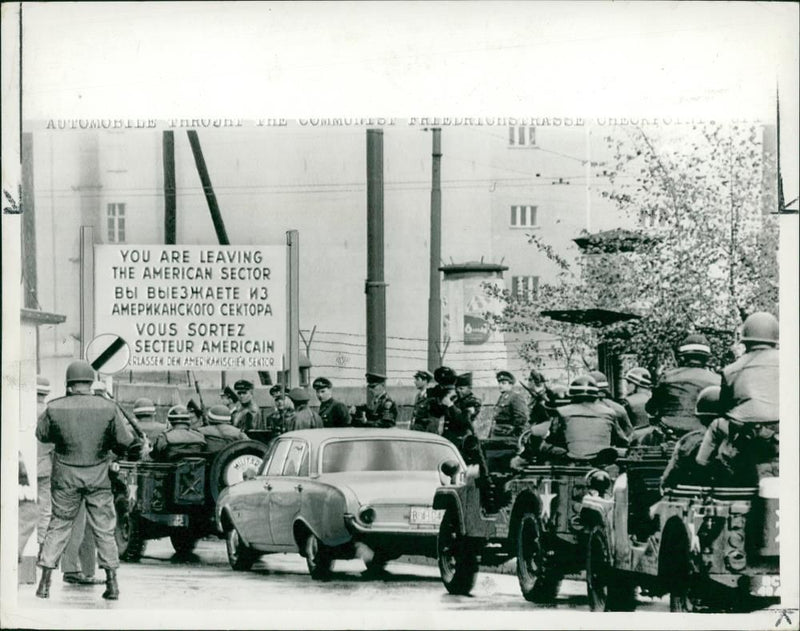 jeep load at heavily armed steel-helment american military police at east Wall. - Vintage Photograph