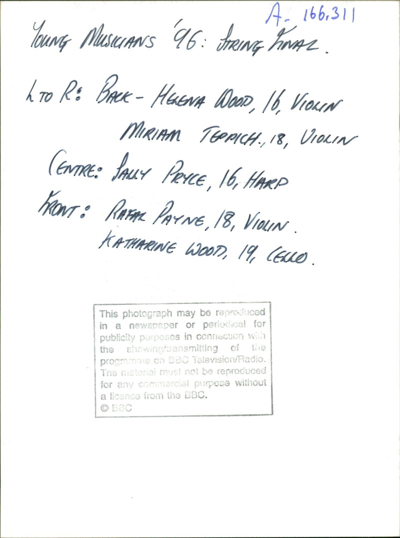 Young musicians'96:String final. - Vintage Photograph