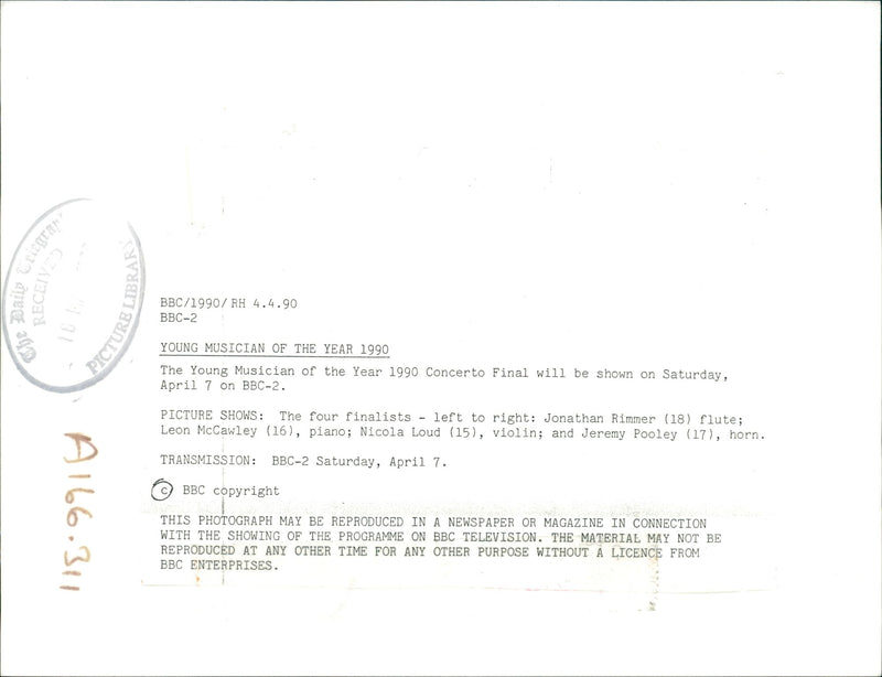 Young musician of the year 1990. - Vintage Photograph