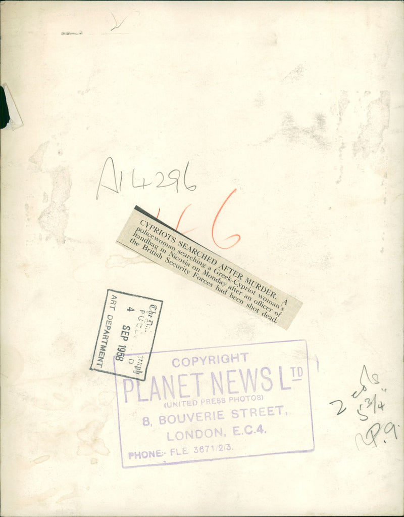 Cypriots searched after murder. - Vintage Photograph