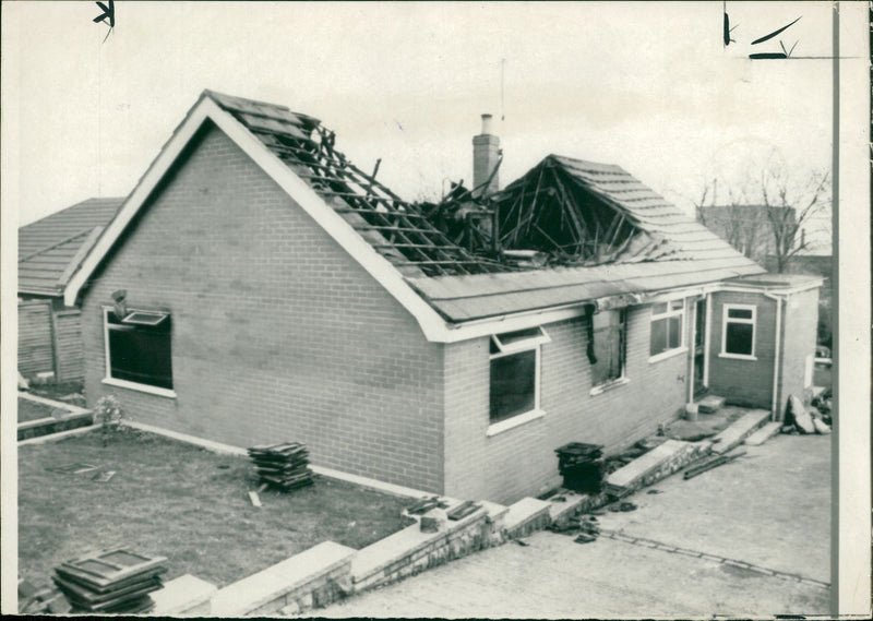 The strike breaking miners fired damaged home in upton near ponterfract. - Vintage Photograph