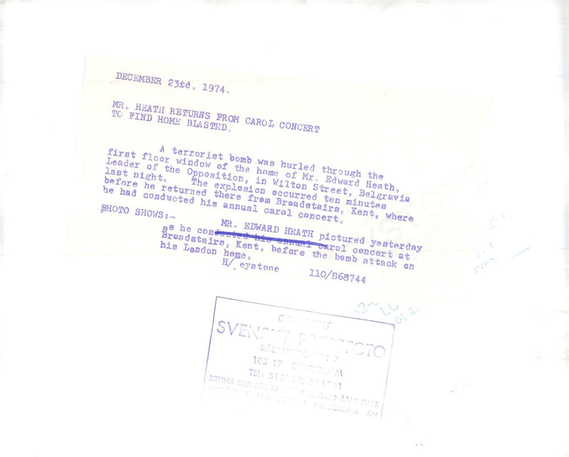 1974 POLLING STATION INLE PARL SYKES SWEDEN LEADER CONCERT PRESS ARRIVES - Vintage Photograph