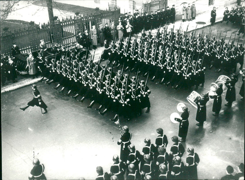 Hitler reviewing SS troops. - Vintage Photograph