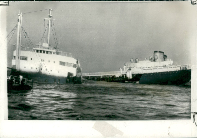 The bow and stern sections of the liberian tanker. - Vintage Photograph