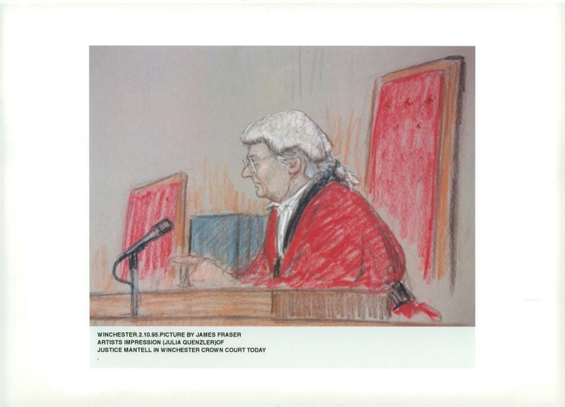 Artists impression julia quenzler of justice mantell in winchester crown court today. - Vintage Photograph