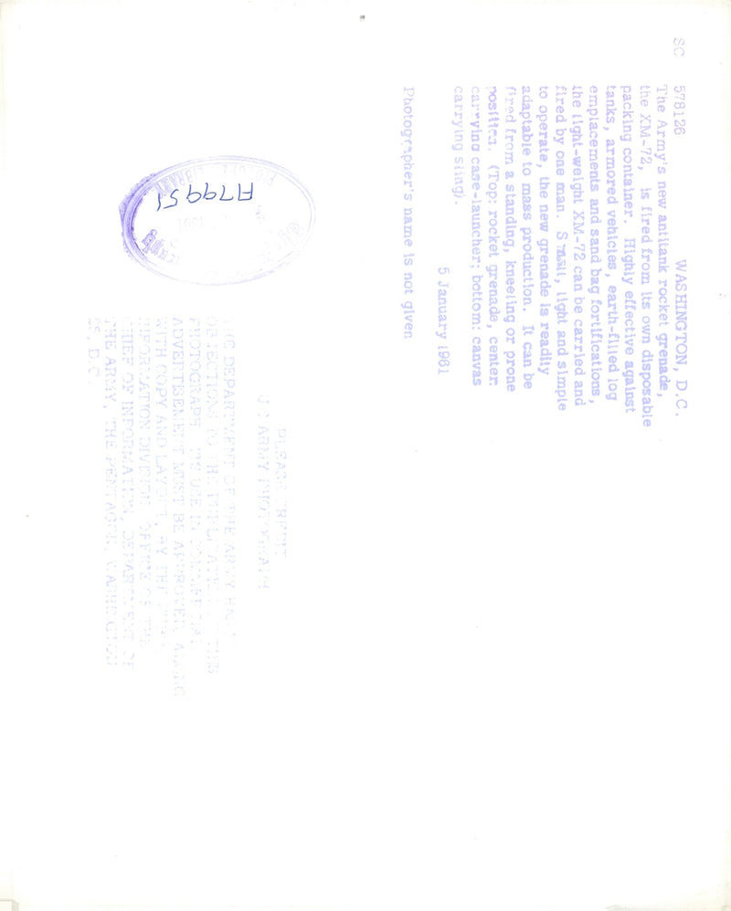 USA: Army Anti-Tank Rocket Grenade - Vintage Photograph