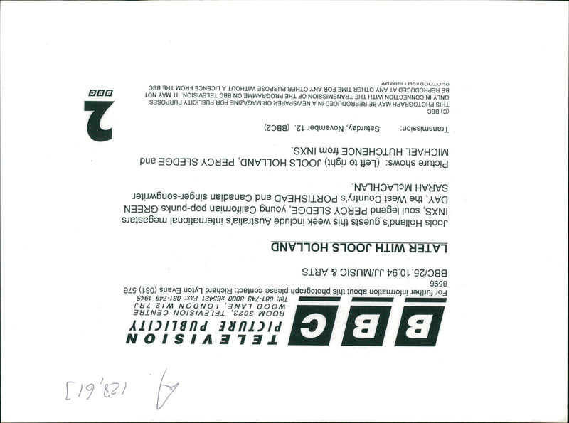 Musician Jools Holland (L) with Percy Sledge and Michael Hutchence - Vintage Photograph