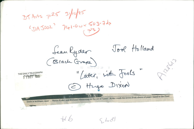 Musician Jools Holland (R) with Shaun Ryder - Vintage Photograph