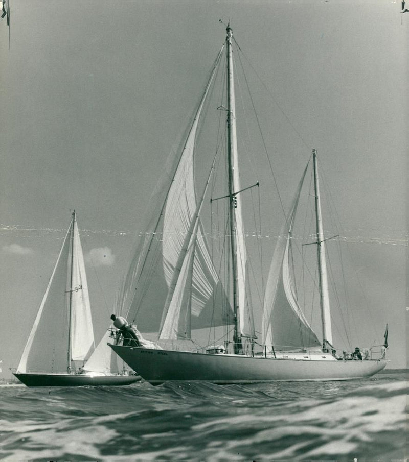 Ship, yacht, British: british steel 50th yacht. - Vintage Photograph
