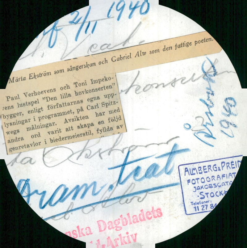 MÃ¤rta EkstrÃ¶m and Gabriel Alw in "The Little Court Concert" at Dramaten - Vintage Photograph