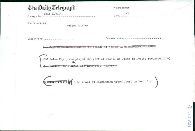 Murder of Rachel McLean - Vintage Photograph