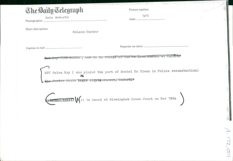 Murder of Rachel McLean - Vintage Photograph