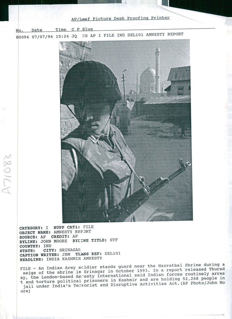 An Indian soldier stands guard near the Hazratbal Shrine - Vintage Photograph