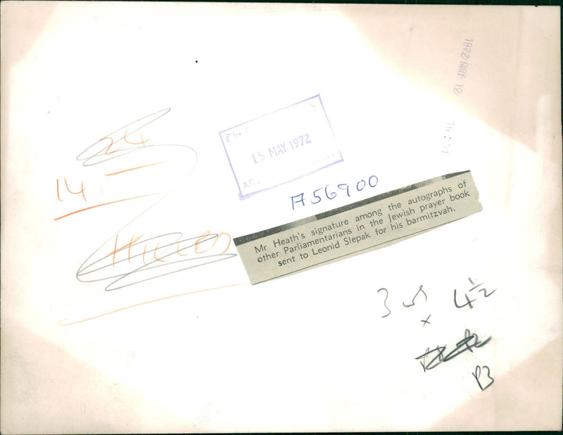 Mr Heath's signature in the Jewish prayer book - Vintage Photograph
