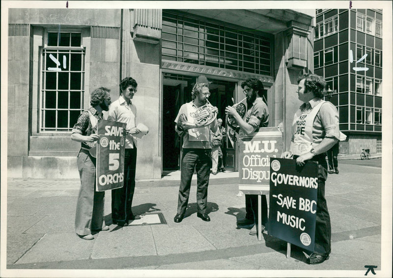 Striking musicians picket broadcasting house. - Vintage Photograph