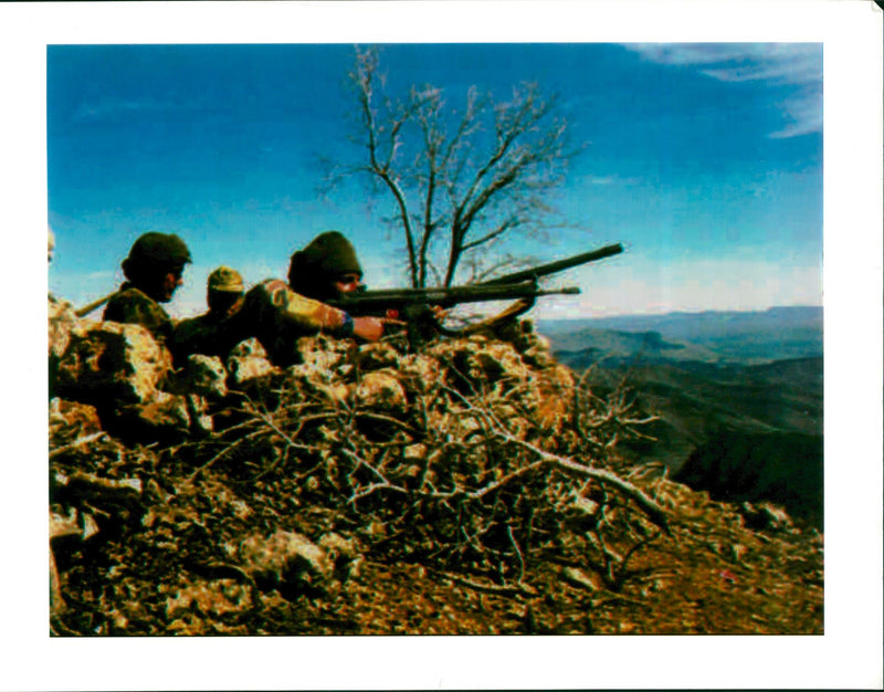 Turkish soldiers wearing camouflage combat dress. - Vintage Photograph