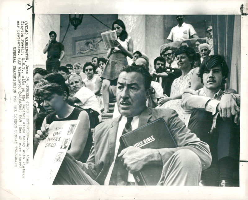 Adam Clayton Powell with Vietnam war protesters - Vintage Photograph