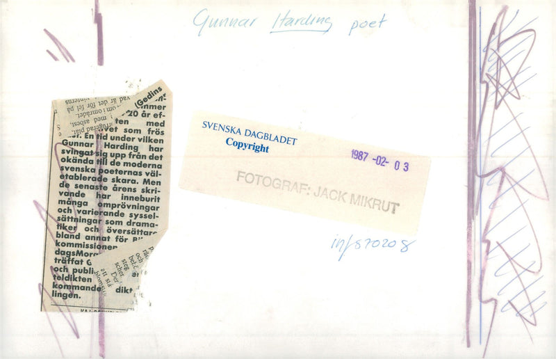 1987 ENGLISH BILDARKIVET THEATRE STOCKHOLM BUT POET - Vintage Photograph