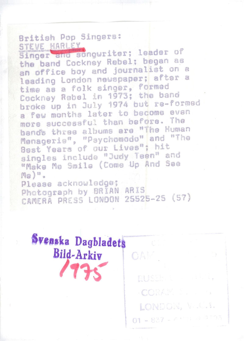 1973 ENGLISH BILDARKIVET THEATR BAND SONGWRITER BRITISH PRESS SINGER - Vintage Photograph