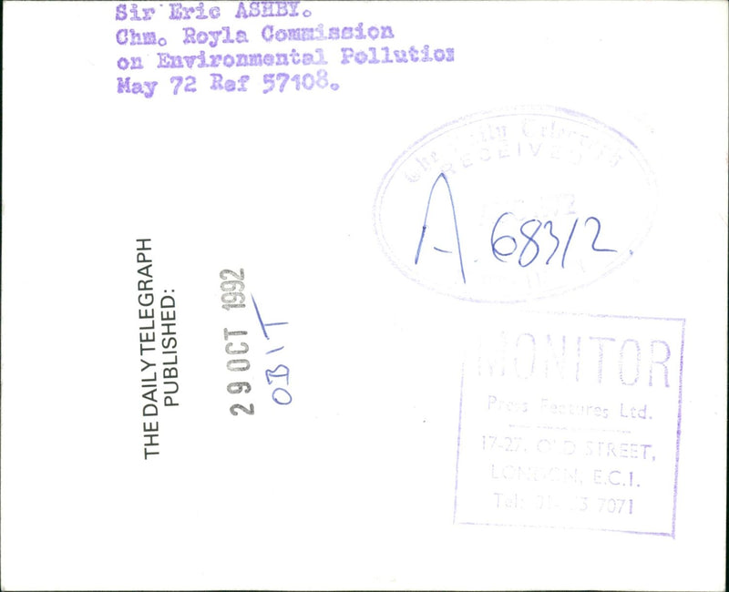 1992 SIR EIC ASHBLO CHU ROYLA COMMISSION ENVIROZMEZCAL POLLUT ERIC PUBLISHED - Vintage Photograph