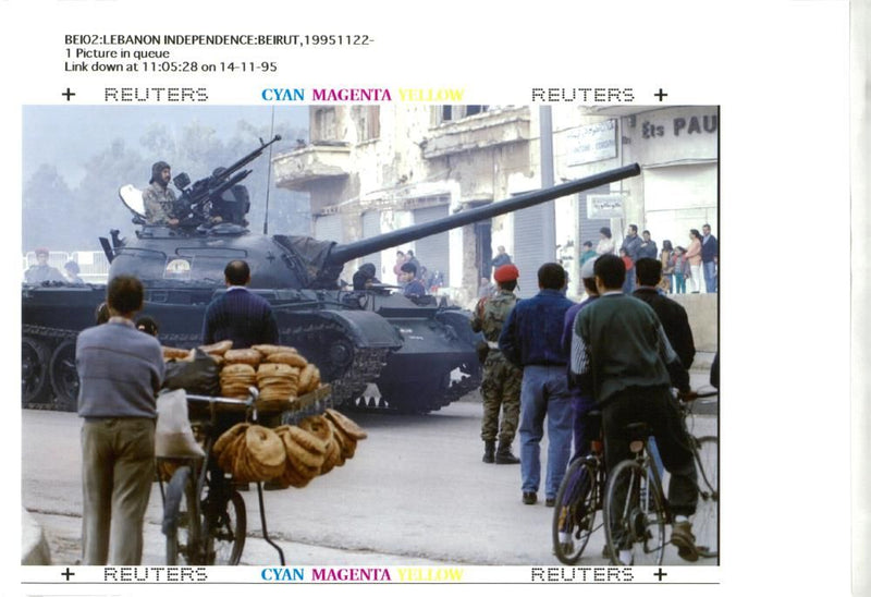 Lebanese residents watch a Russian made T64 tank - Vintage Photograph