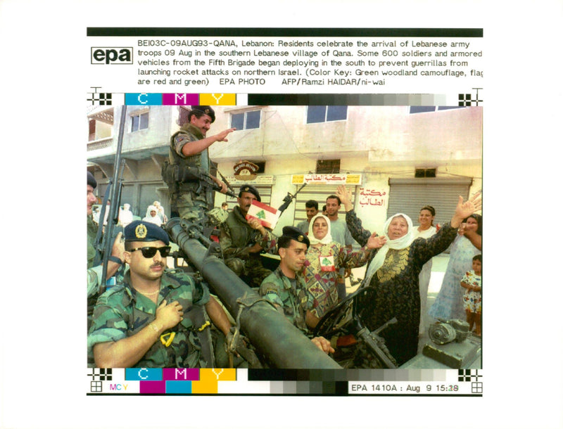 People greets Lebanese army troops - Vintage Photograph