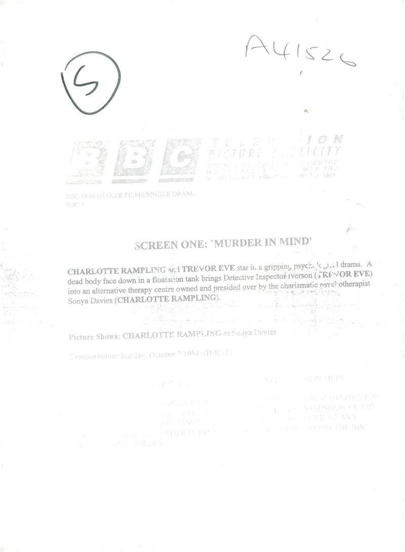 Actress Charlotte Rampling in TV series 'Murder in Mind' - Vintage Photograph