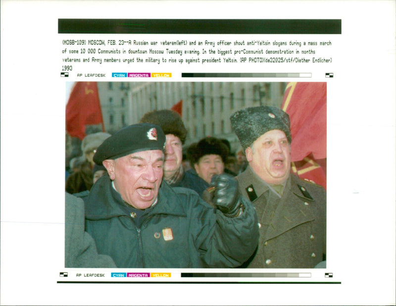 A russian war veteran and an army. - Vintage Photograph