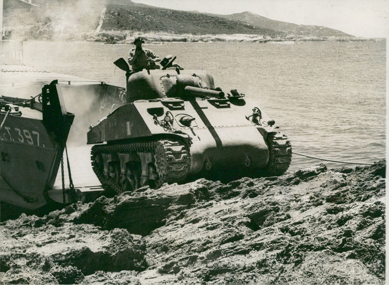 A tank landing exercise. - Vintage Photograph