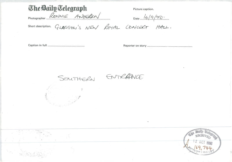 Glasgow: Royal Concert Hall: Southern Entrance. - Vintage Photograph