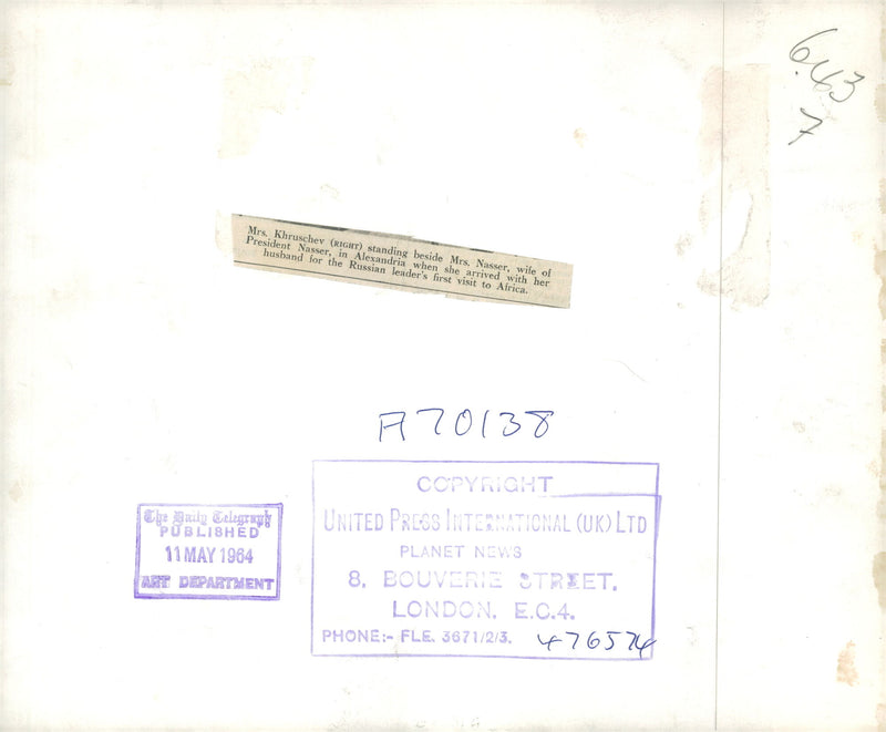 Mrs Khruschev with Mrs Nasser. - Vintage Photograph