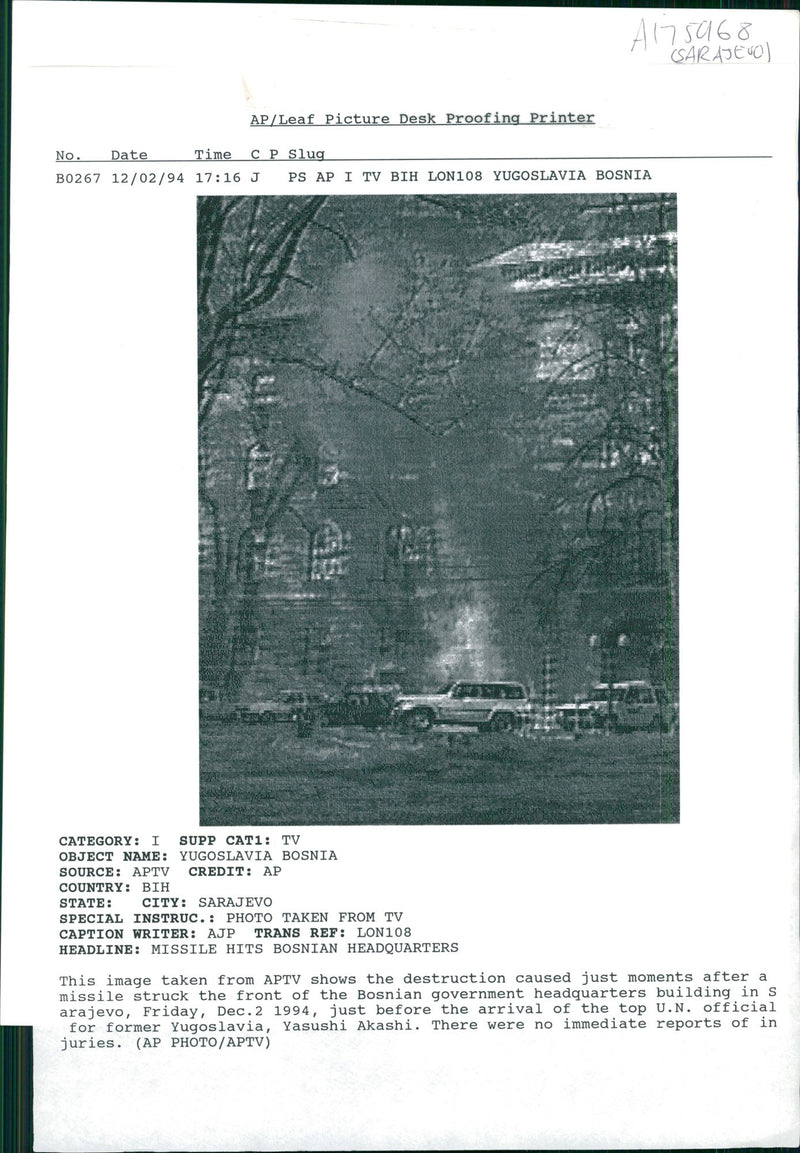 missile hits bosnian headquarters - Vintage Photograph