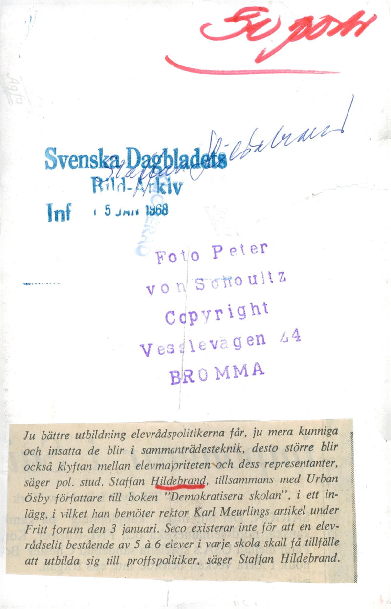 A young Staffan Hildebrand. Author of "Democratizing the School" - Vintage Photograph