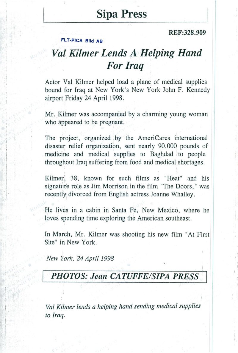 Val Kilmer helps to send drugs to Iraq - Vintage Photograph