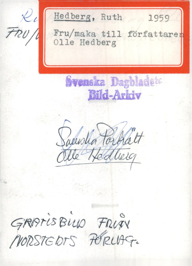 The writer, Olle Hedberg's wife, Ruth Hedberg - Vintage Photograph