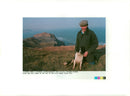 Bill Lewis with his sheepdog "Floss" at the top of cliff where "Floss" fell, 18.02.1994. - Vintage Photograph