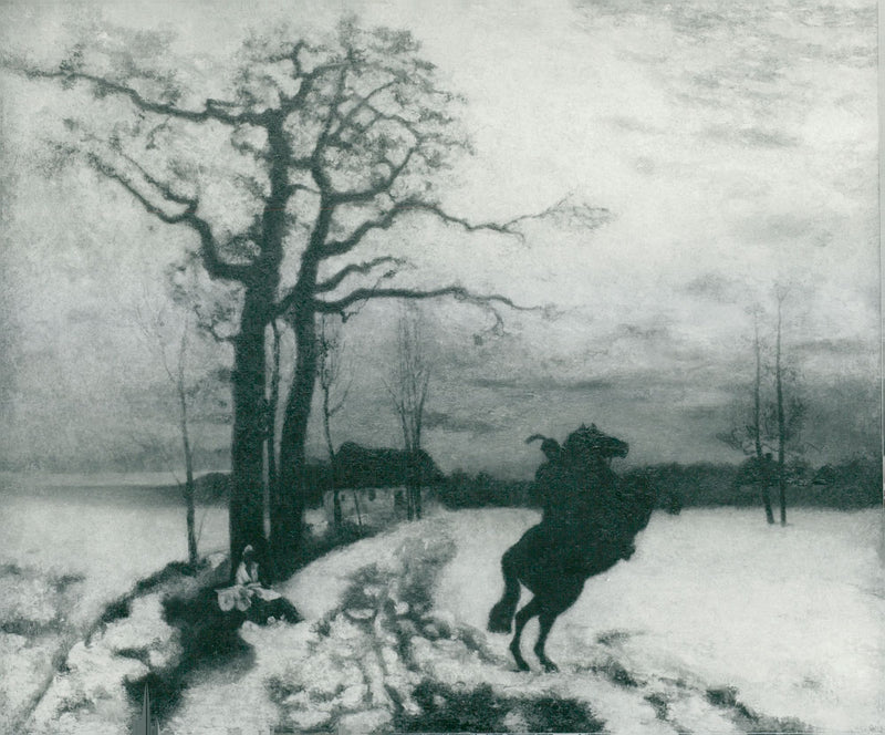 Art by Hill Carl Fredrik Artist, "Winter Landscape at Sunset" - Vintage Photograph