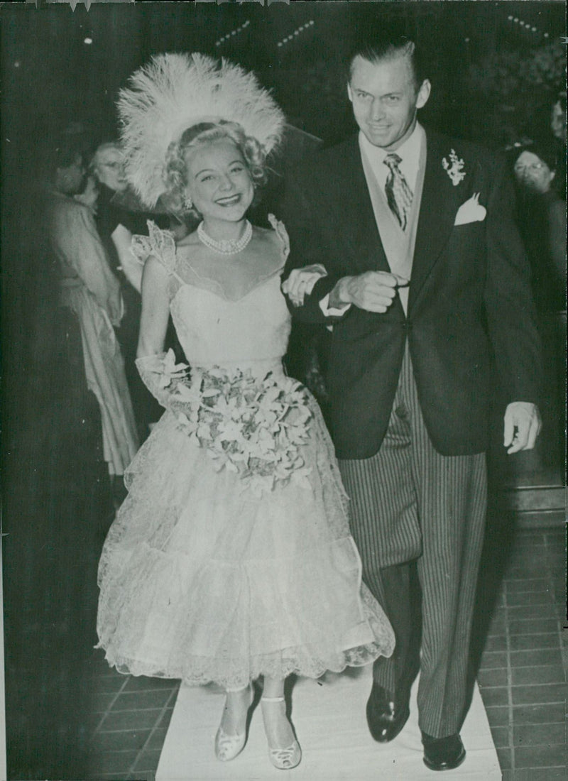 Hollywood's Ice Princess Sonja Henie Marries The Flyer Winthrop Gardiner Jr. in the Park Avenue Methodist Church - Vintage Photograph