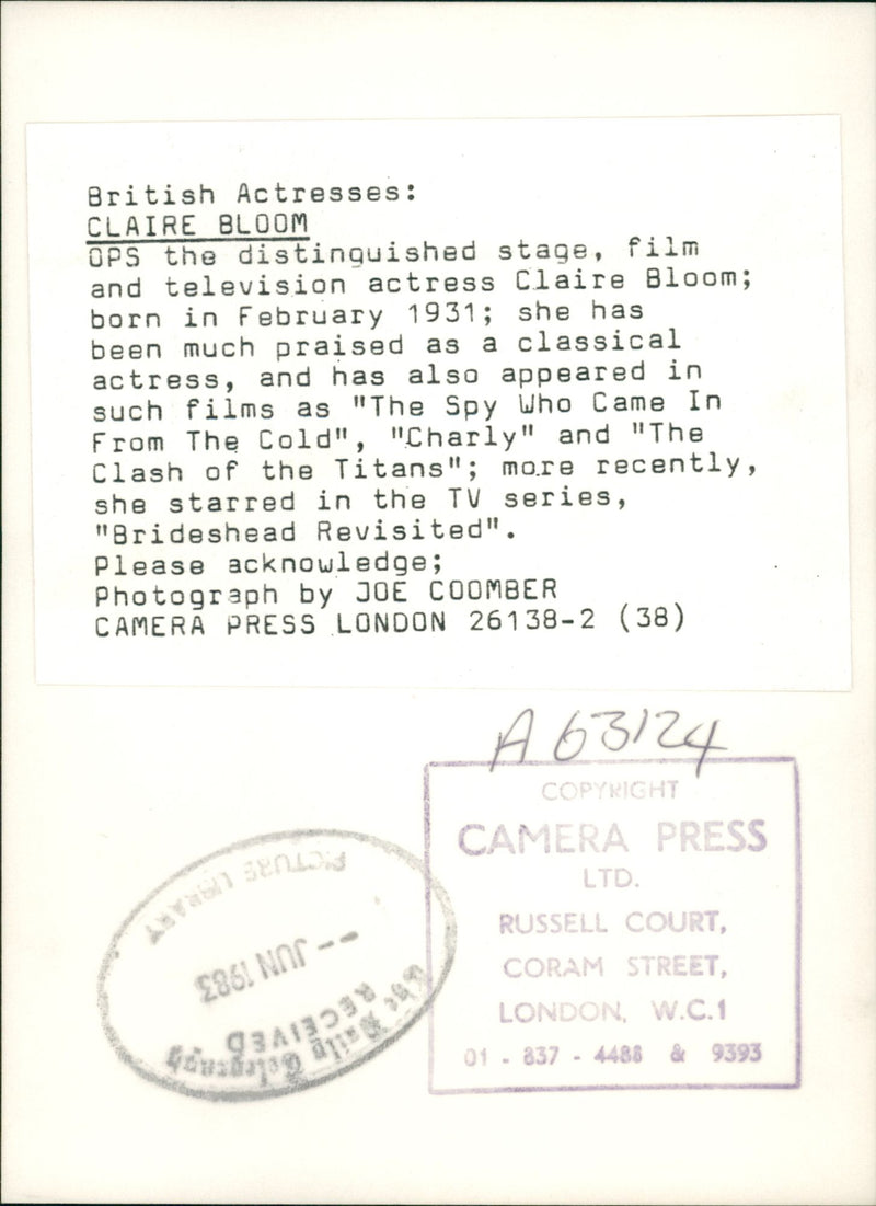 Claire Bloom Film actress. - Vintage Photograph