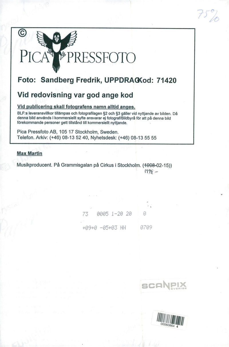 Max Martin, music producer, here at Grammis Gala on Circus - Vintage Photograph