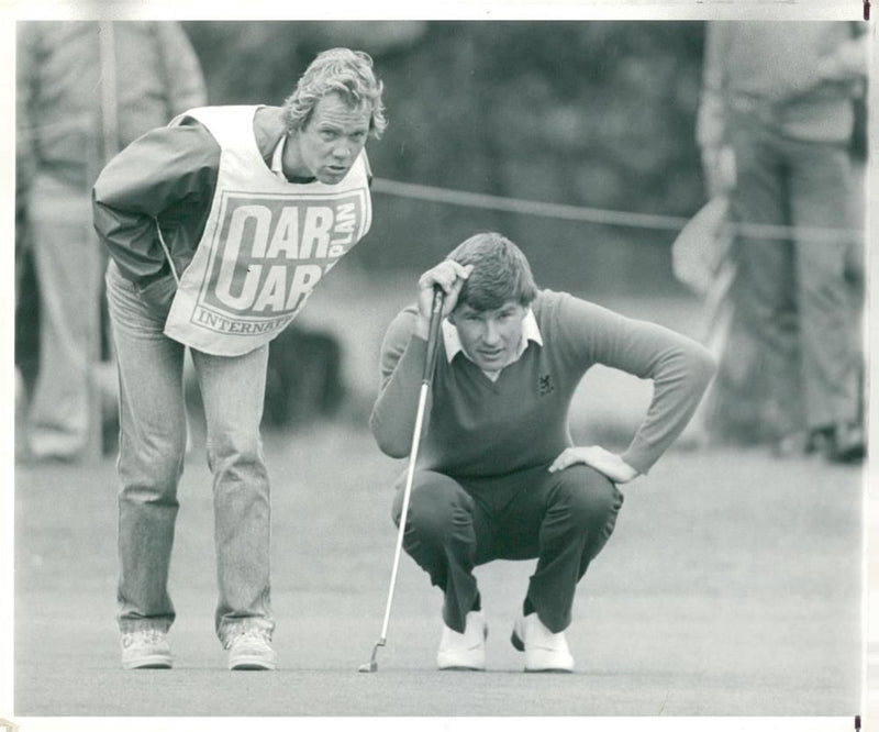 Nick Faldo English professional golfer with caddie. - Vintage Photograph