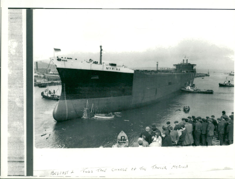 Ship myrina,Giant tanker hits bank. - Vintage Photograph