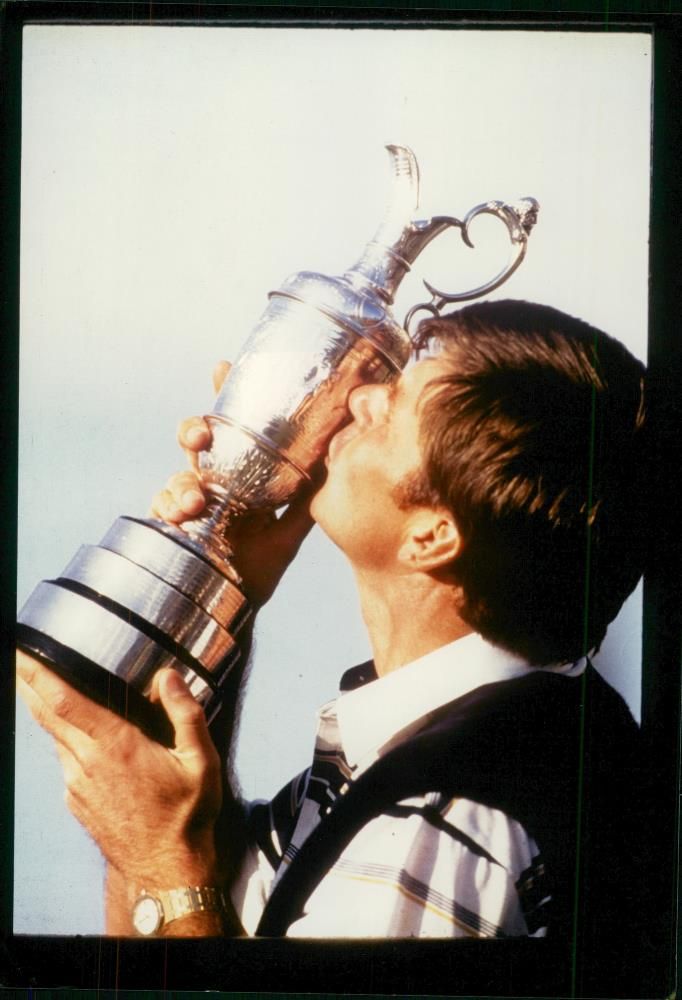 English golfer Nick Faldo with a trophy - Vintage Photograph