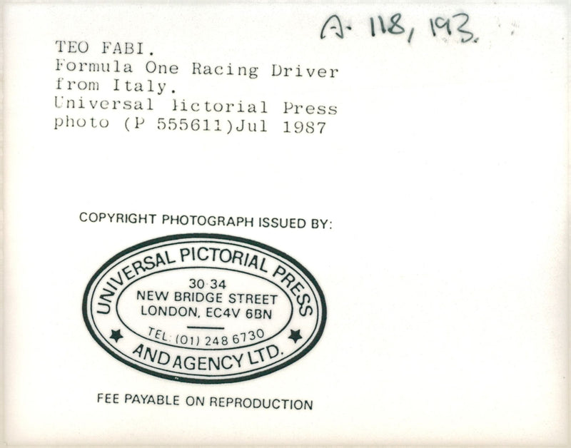 Teo Fabi - Vintage Photograph