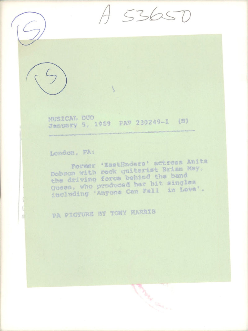 Anita Dobson Film actress: musical duo - Vintage Photograph