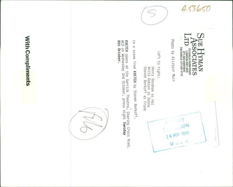 Anita Dobson Film actress: kvetch with henry howman steven berkoff. - Vintage Photograph